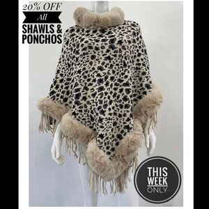 ⭐️Host Pick⭐️Elegant Women's - Leopard Pattern Faux Fur Poncho Cape - Stone